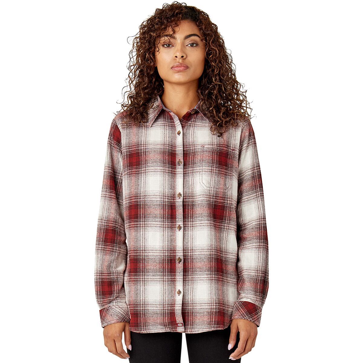 Dickies Flannel Long-Sleeve Shirt - Women's Fired Brick Fireside Ombre Plaid, M