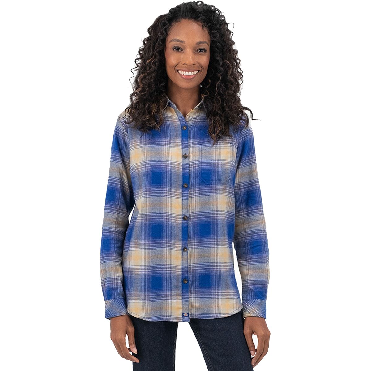 Image of Dickies Flannel Long-Sleeve Shirt - Women's Surf Blue Fireside Ombre Plaid, XS