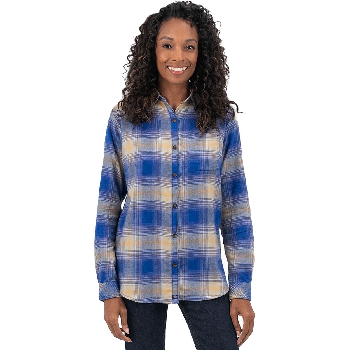 Dickies Flannel Long-Sleeve Shirt - Women's Surf Blue Fireside Ombre Plaid, XL