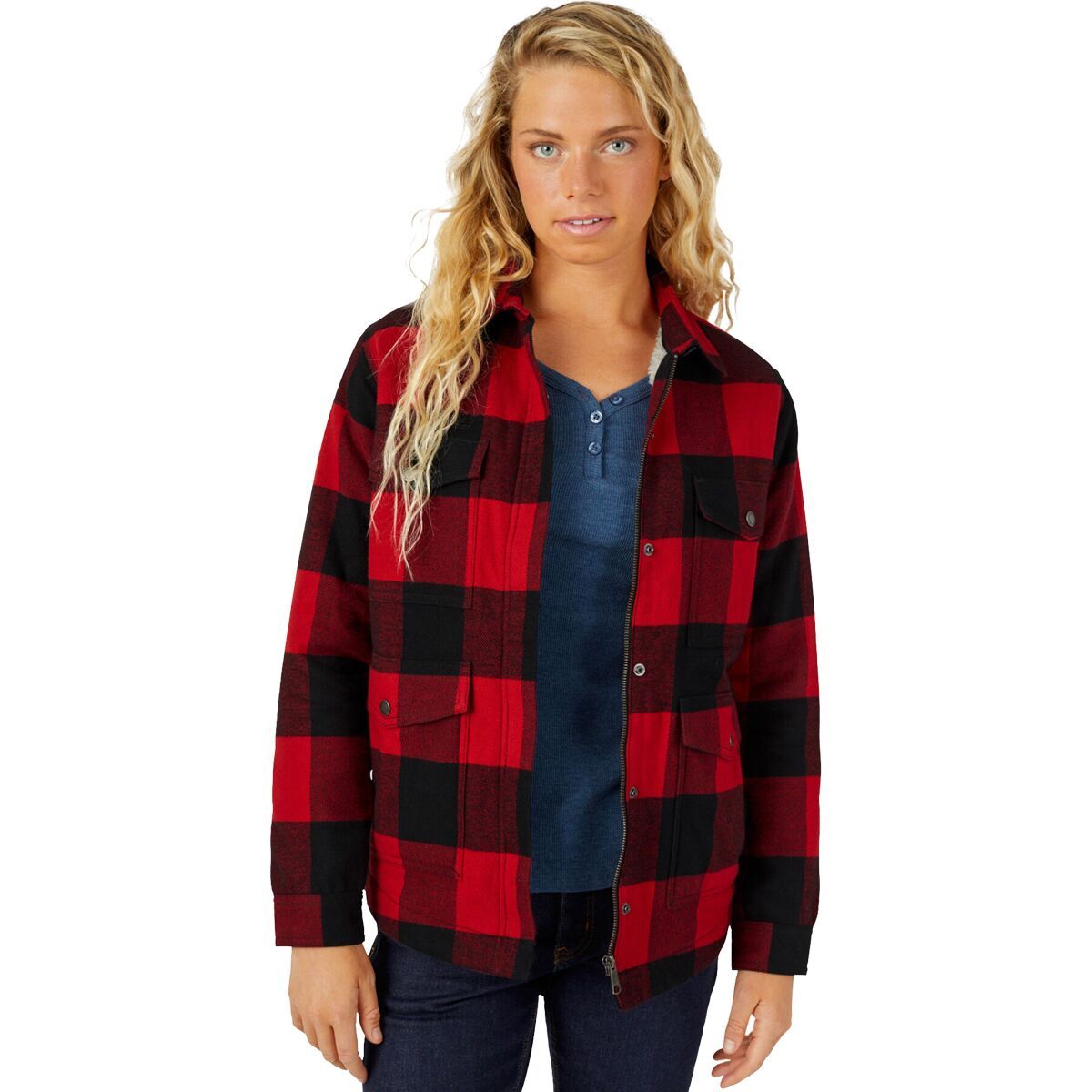 Dickies Flannel Sherpa Chore Coat - Women's English Red/Black Buffalo Plaid, L