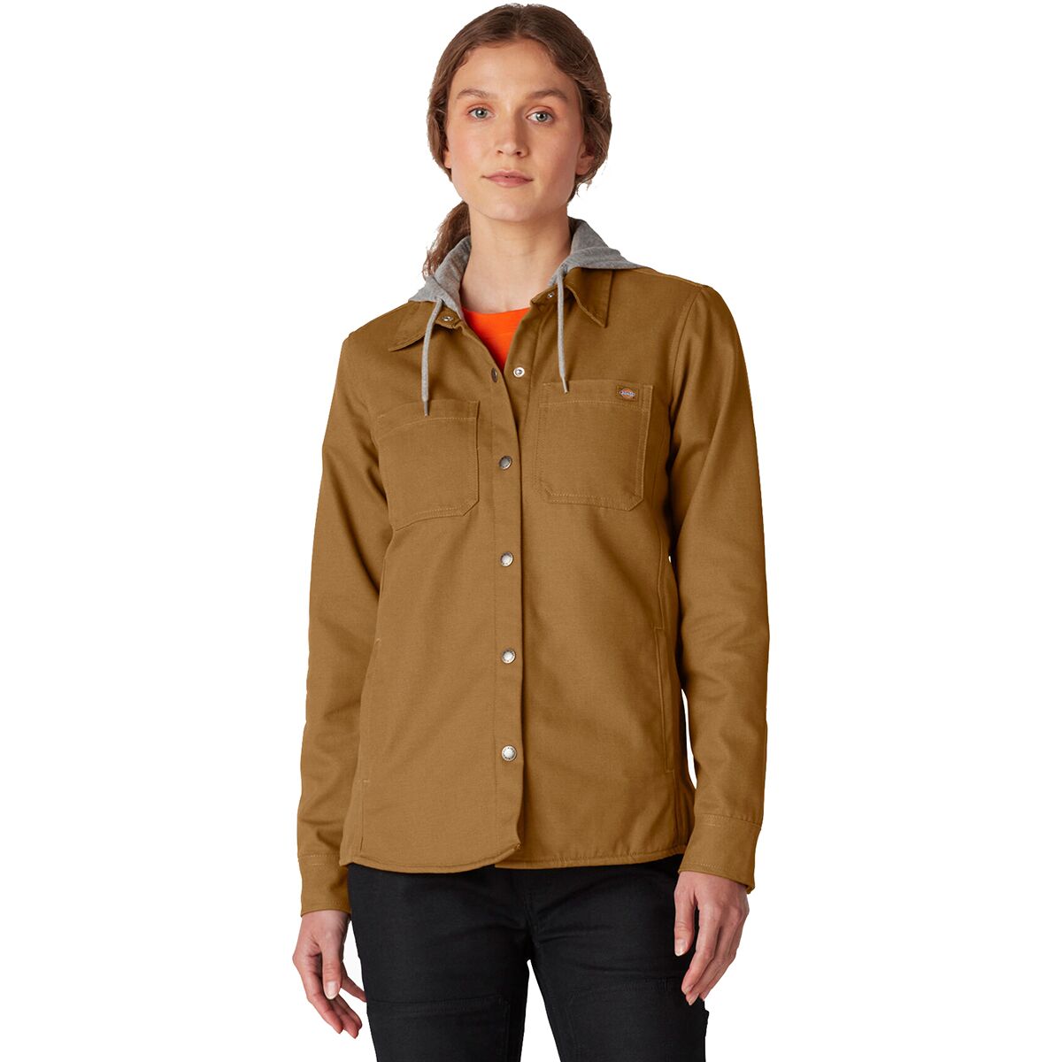 Image of Dickies Hooded Duck Shirt Jacket - Women's Brown Duck, XS