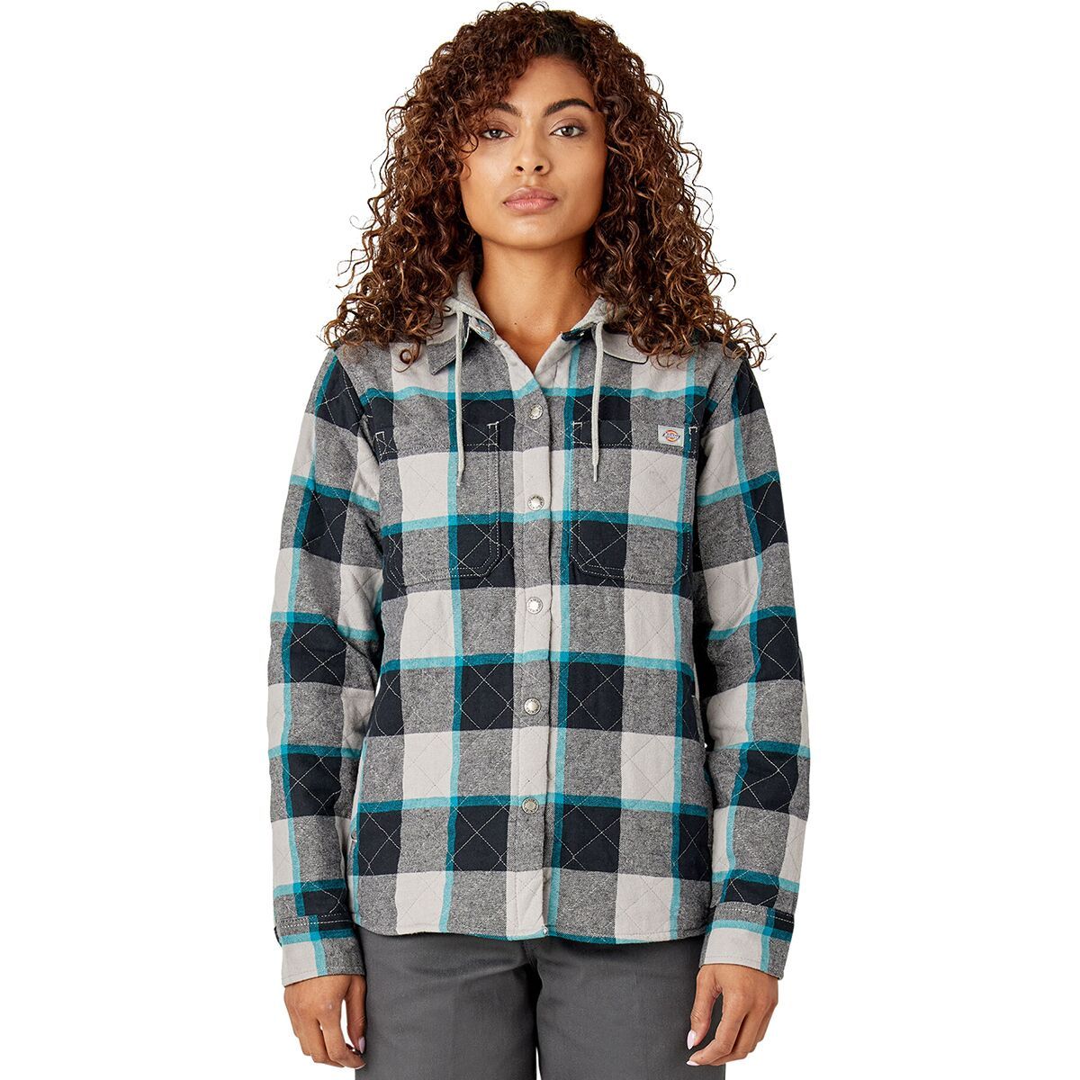 Image of Dickies Hooded Flannel Shirt Jacket - Women's Alloy Campside Plaid, M