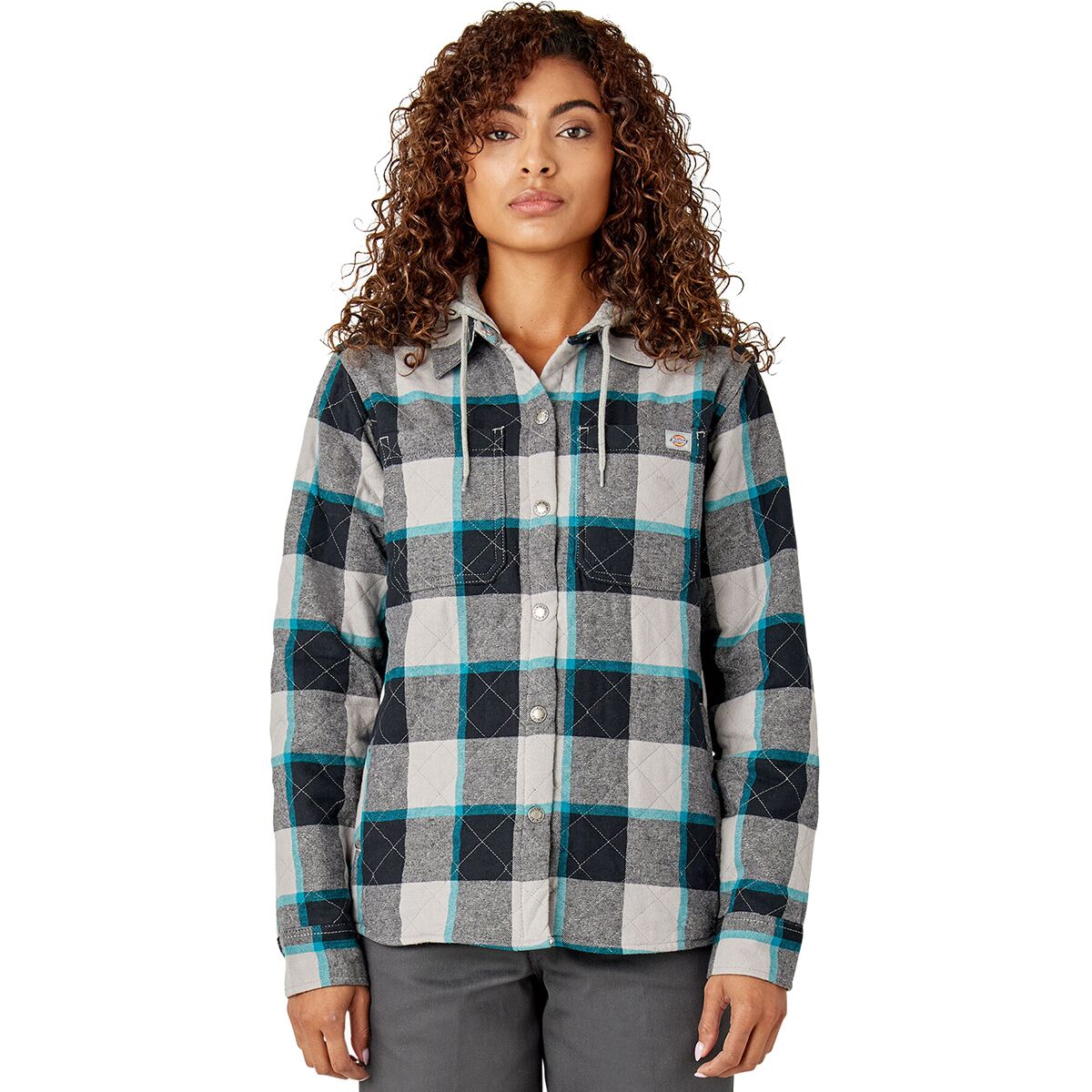 Image of Dickies Hooded Flannel Shirt Jacket - Women's Alloy Campside Plaid, S