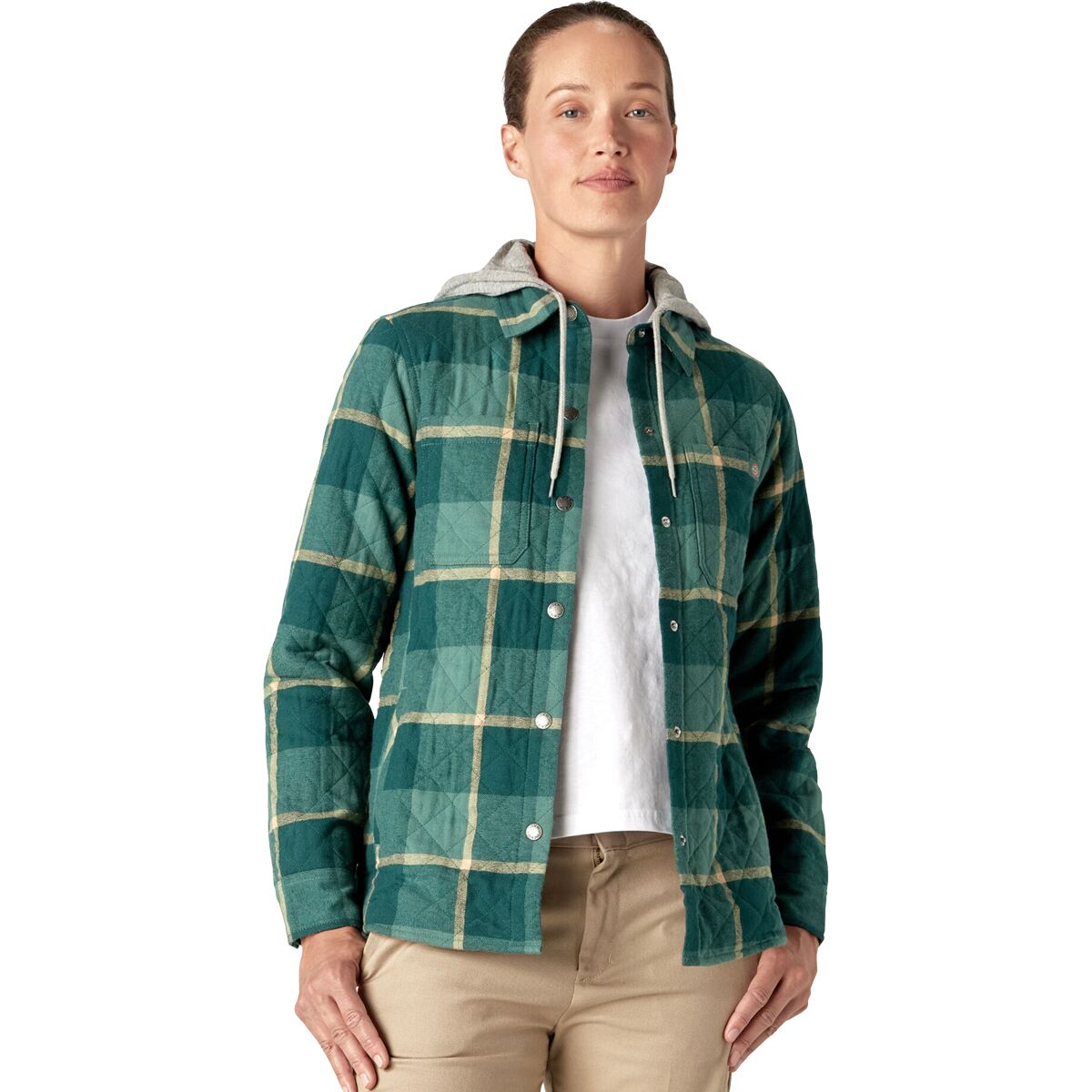 Image of Dickies Hooded Flannel Shirt Jacket - Women's Mallard Campside Plaid, M