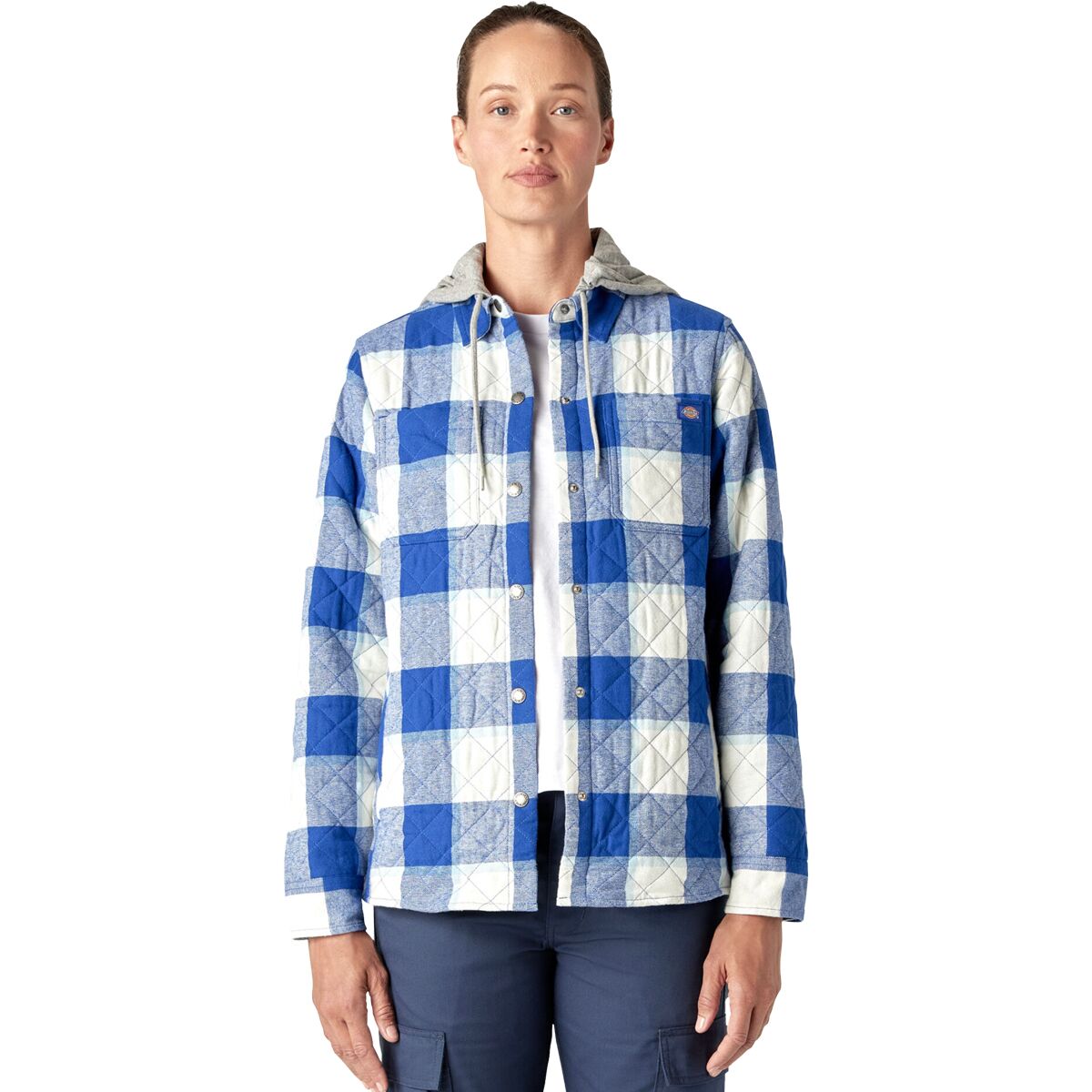 Image of Dickies Hooded Flannel Shirt Jacket - Women's Surf Blue Campside Plaid, XS