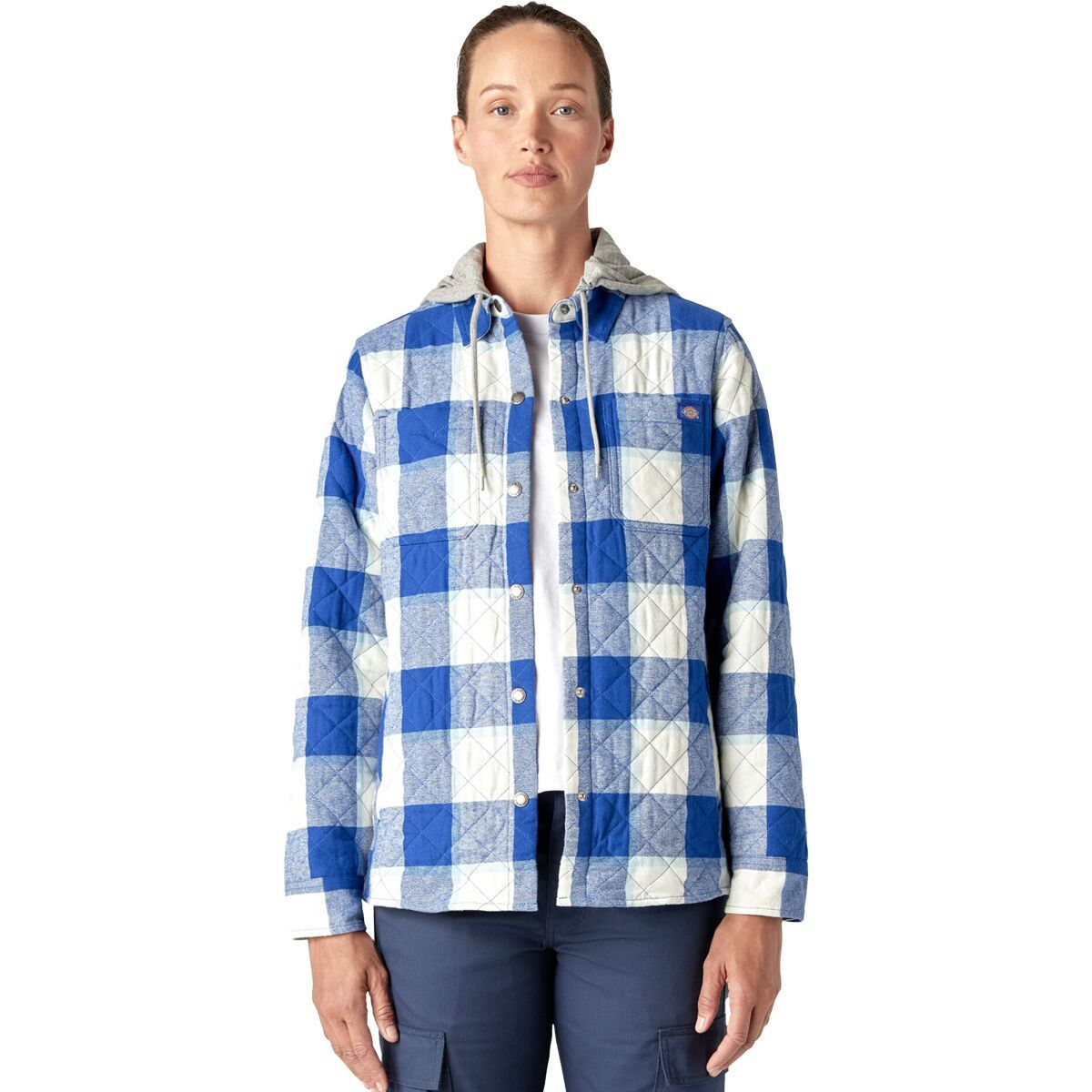Image of Dickies Hooded Flannel Shirt Jacket - Women's Surf Blue Campside Plaid, XS