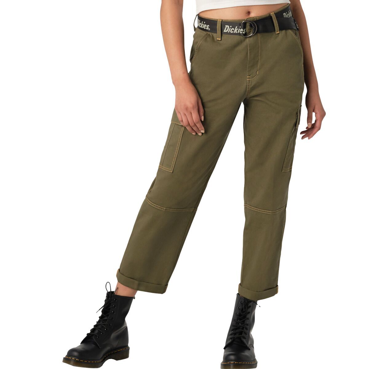 Image of Dickies Relaxed Fit Cropped Cargo Pant - Women's Military Green, 27/Reg