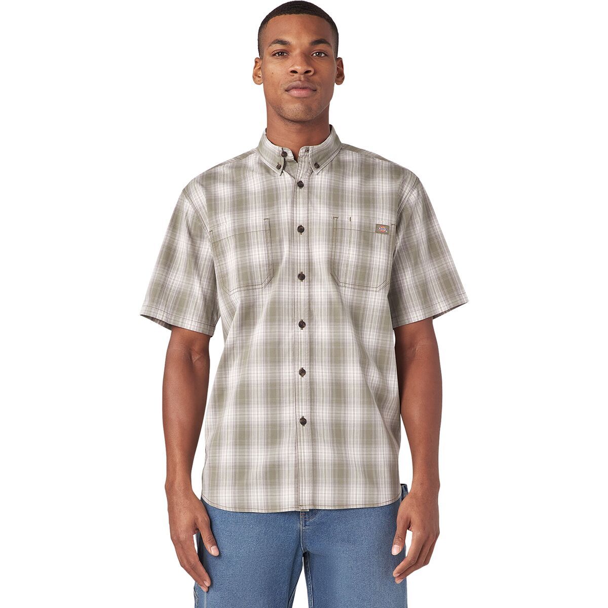 Dickies Flex Plaid Short-Sleeve Shirt - Men's Light Olive Plaid, S
