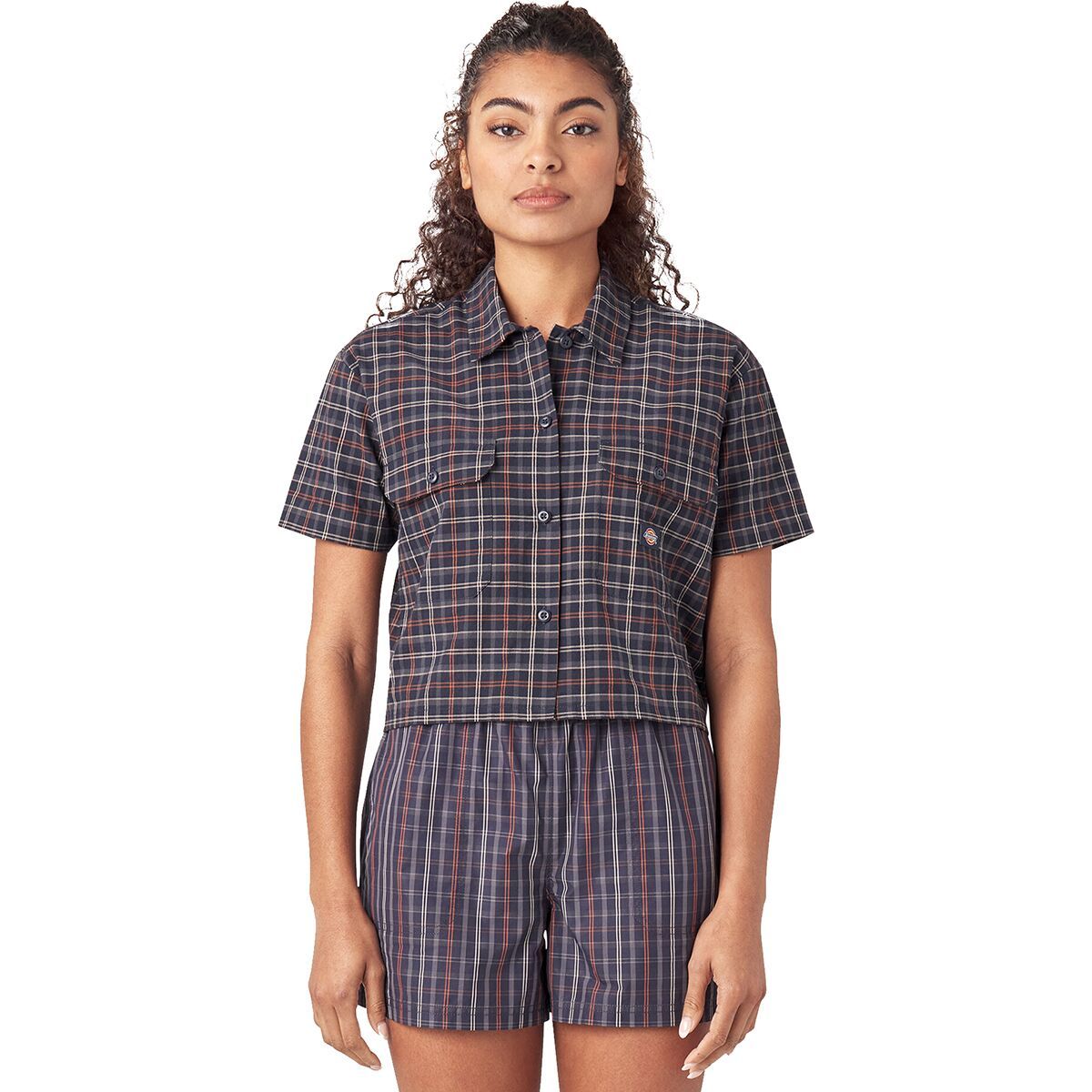 Image of Dickies New Crop Short-Sleeve Work Shirt - Women's Outdoor Check-Navy, XL