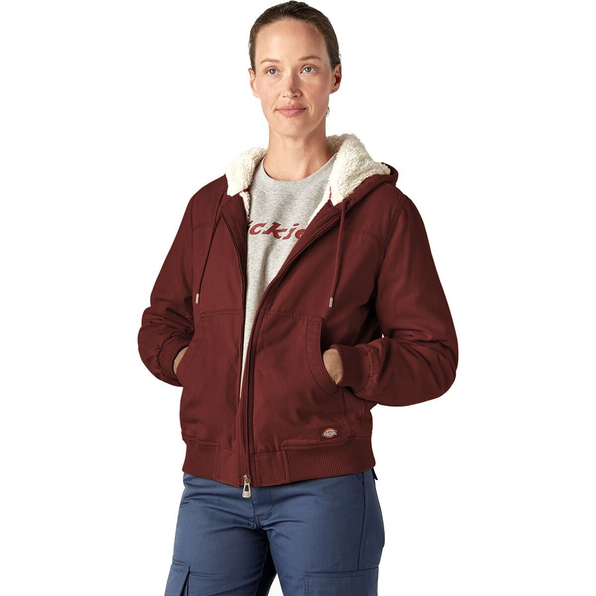Image of Dickies Sherpa Duck Bomber - Women's Rinsed Fired Brick, XL