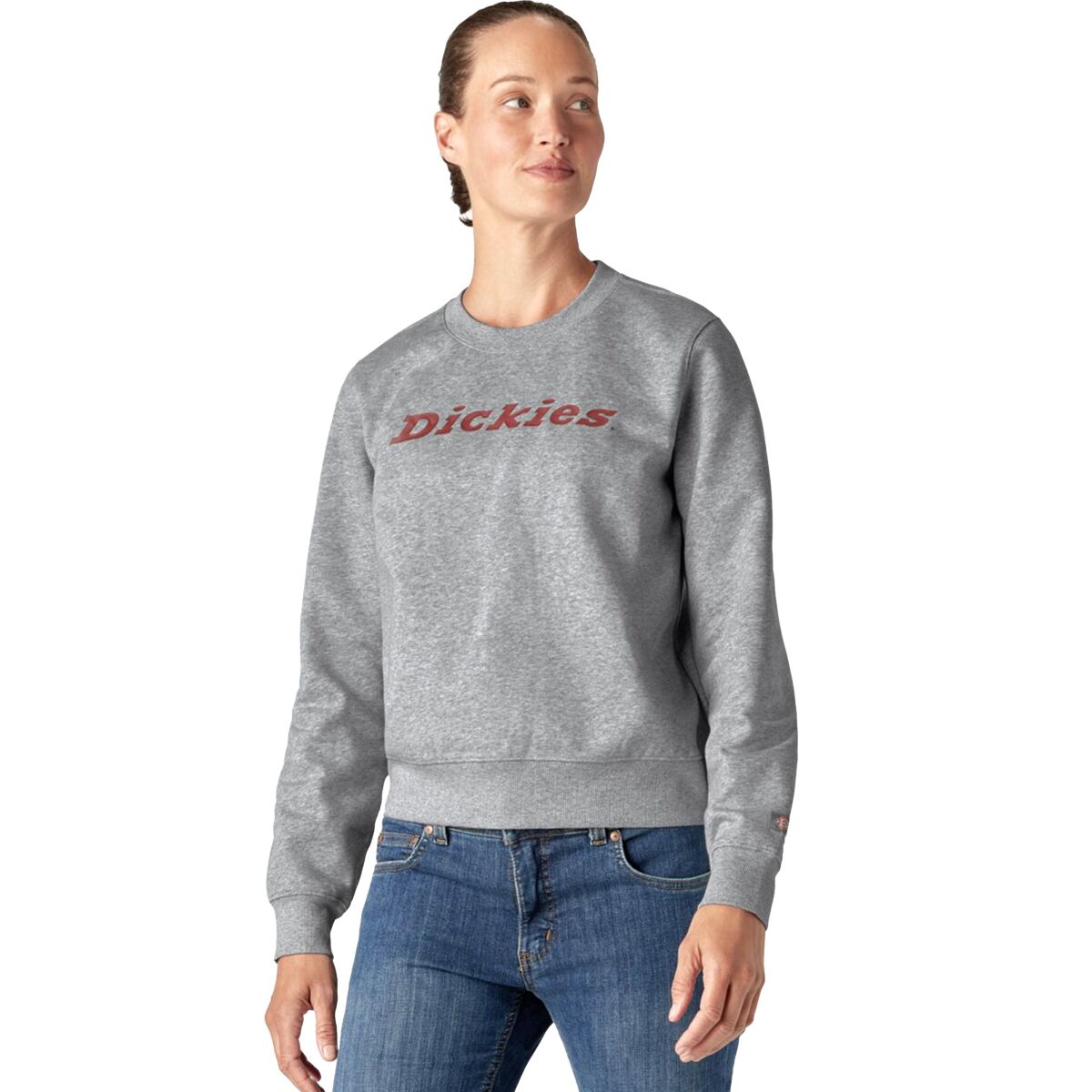 Image of Dickies Heavyweight Wordmark Crew Fleece - Women's Heather Gray/Fired Brick, XL
