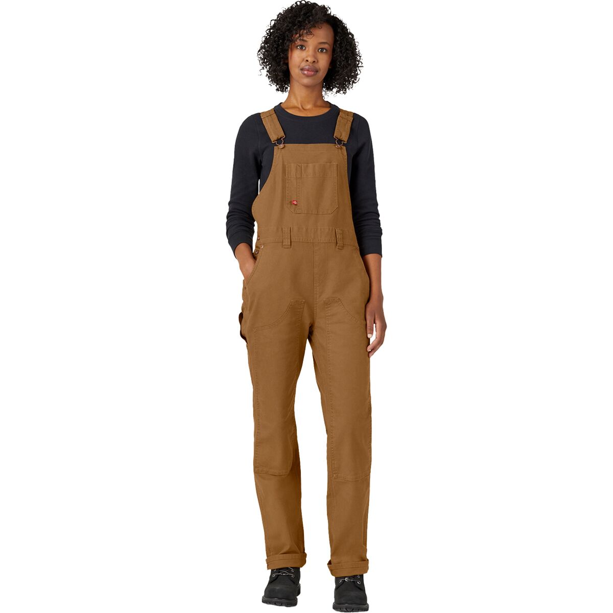 Image of Dickies Double Front Denim Bib Overalls - Women's Rinsed Brown Duck, XL