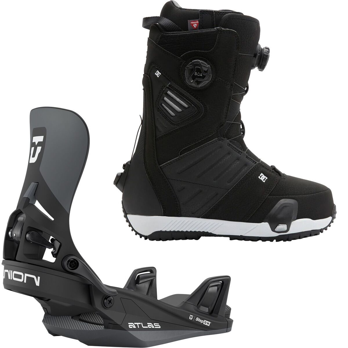 Image of DC Judge Step On Snowboard Boot + Union Atlas Step On Binding Black/White, Black, 11.0/L