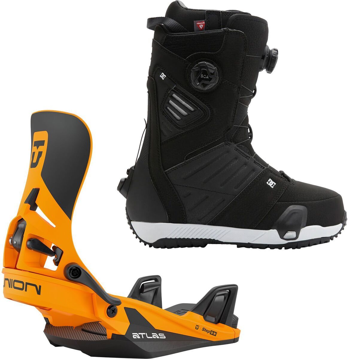 Image of DC Judge Step On Snowboard Boot + Union Atlas Step On Binding Black/White, Orange, 11.5/L