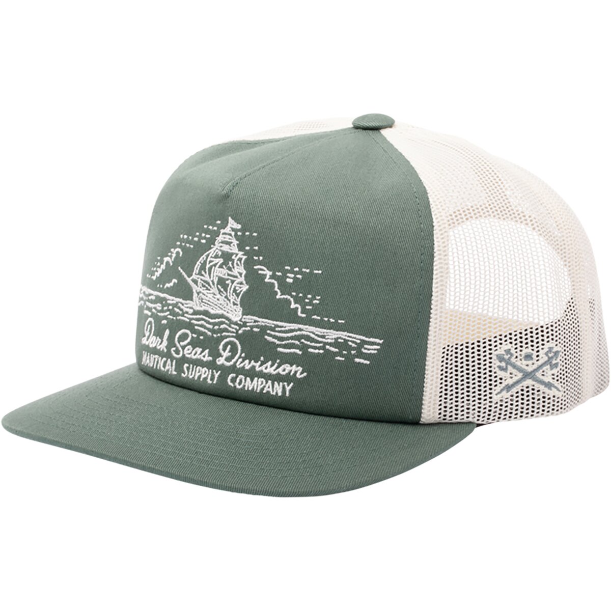 Image of Dark Seas Tall Ship Hat Green/White, One Size