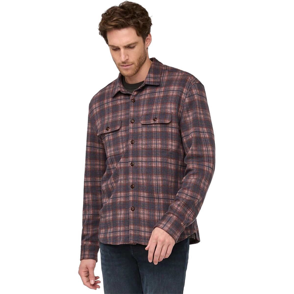 Image of DU/ER Performance Flannel Button-Down Shirt - Men's Heather Mauve Plaid, XL
