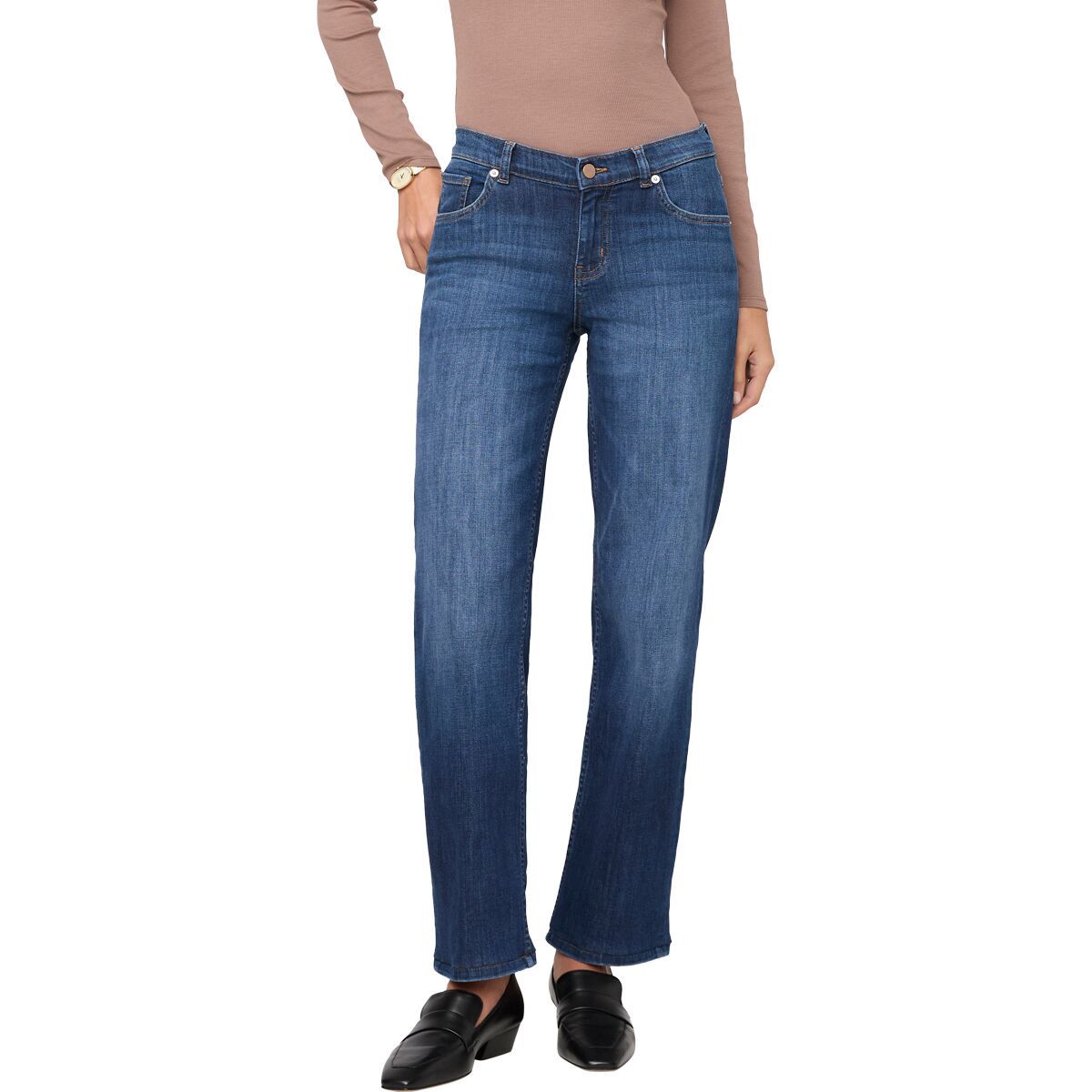 Image of DU/ER Performance Denim Mid Rise Straight Pant - Women's Blue Cascade, 30x30