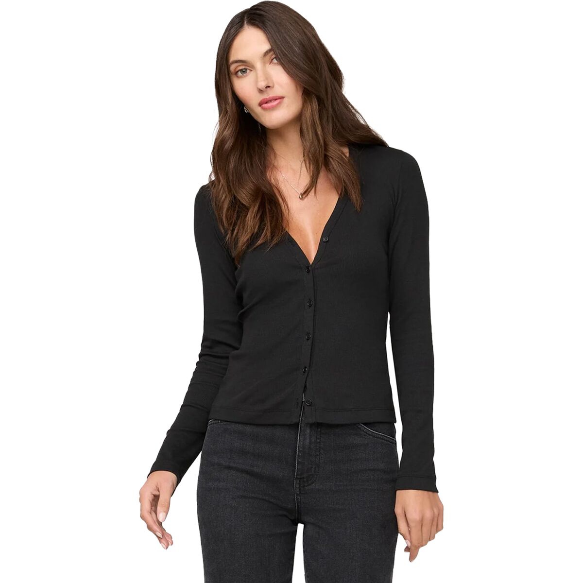 Image of DU/ER Ribbed Pima Fitted Button Down Top - Women's Black, XS