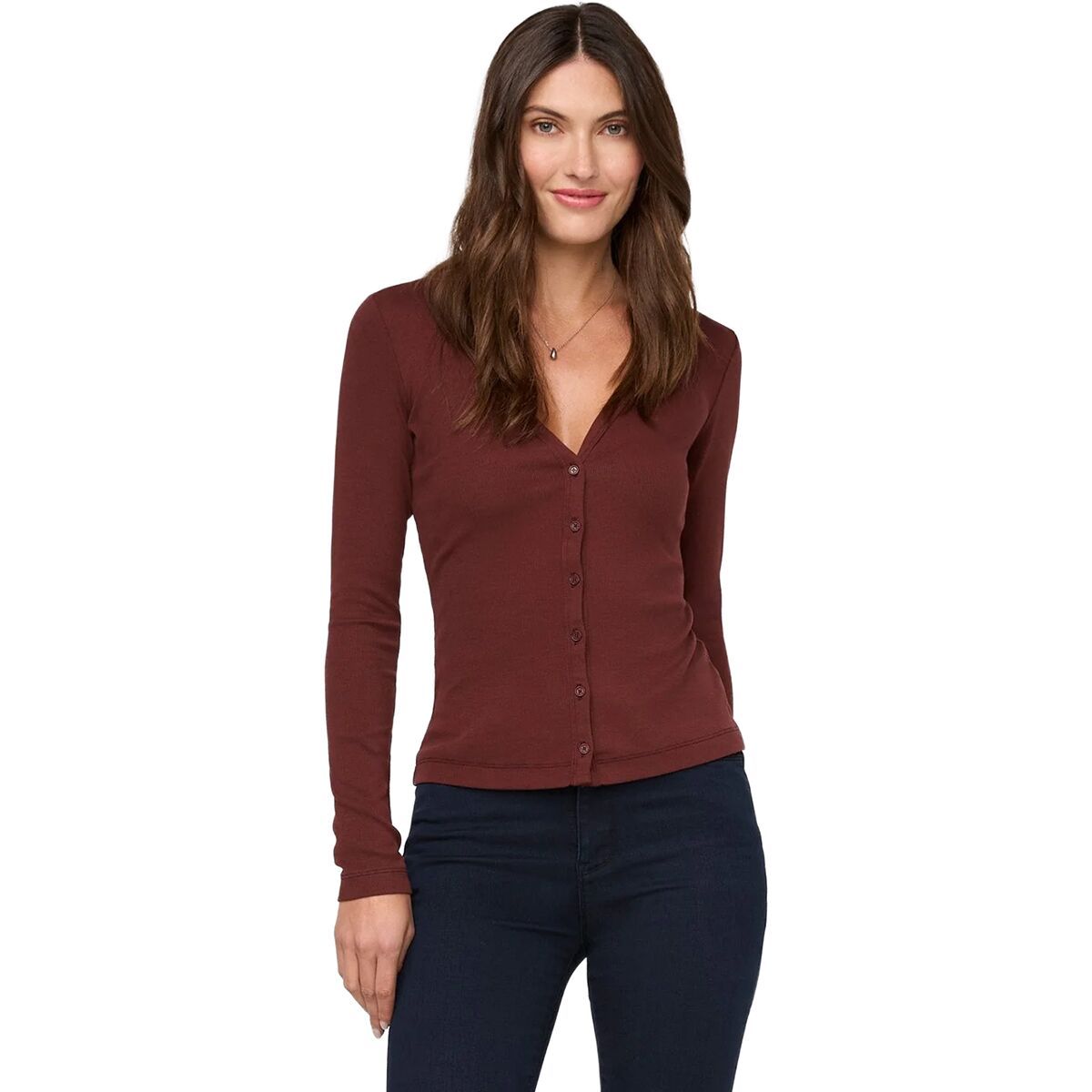 Image of DU/ER Ribbed Pima Fitted Button Down Top - Women's Rich Maroon, L