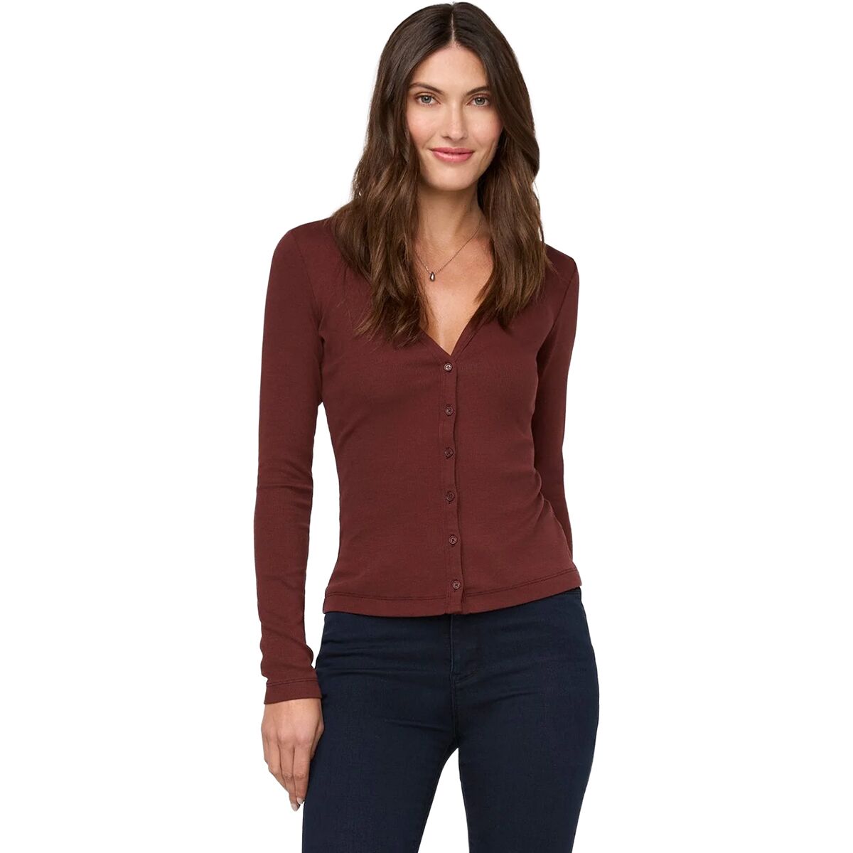 Image of DU/ER Ribbed Pima Fitted Button Down Top - Women's Rich Maroon, S