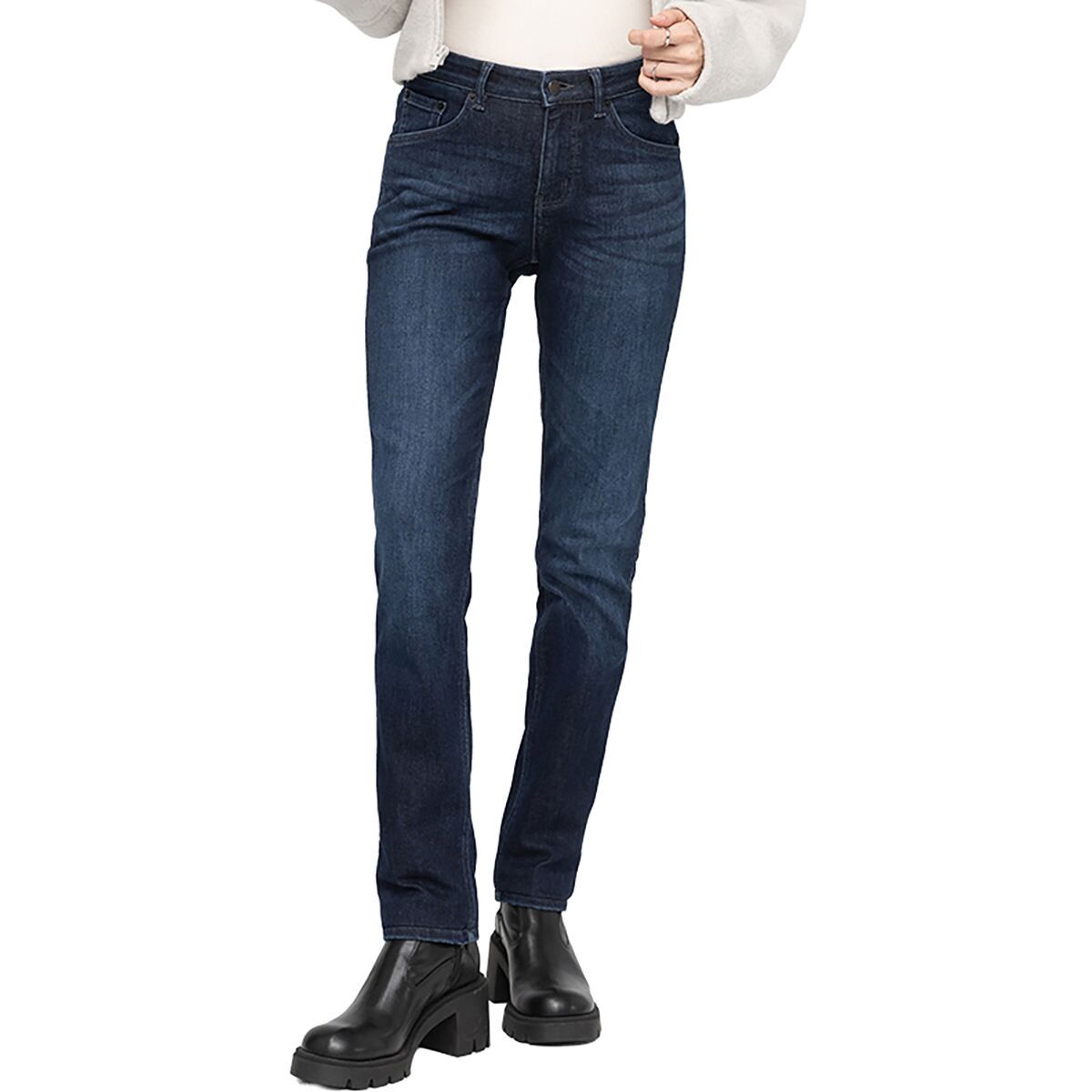 DU/ER Tech Fleece Denim High Rise Straight Pant - Women's Dark Indigo, 28x30