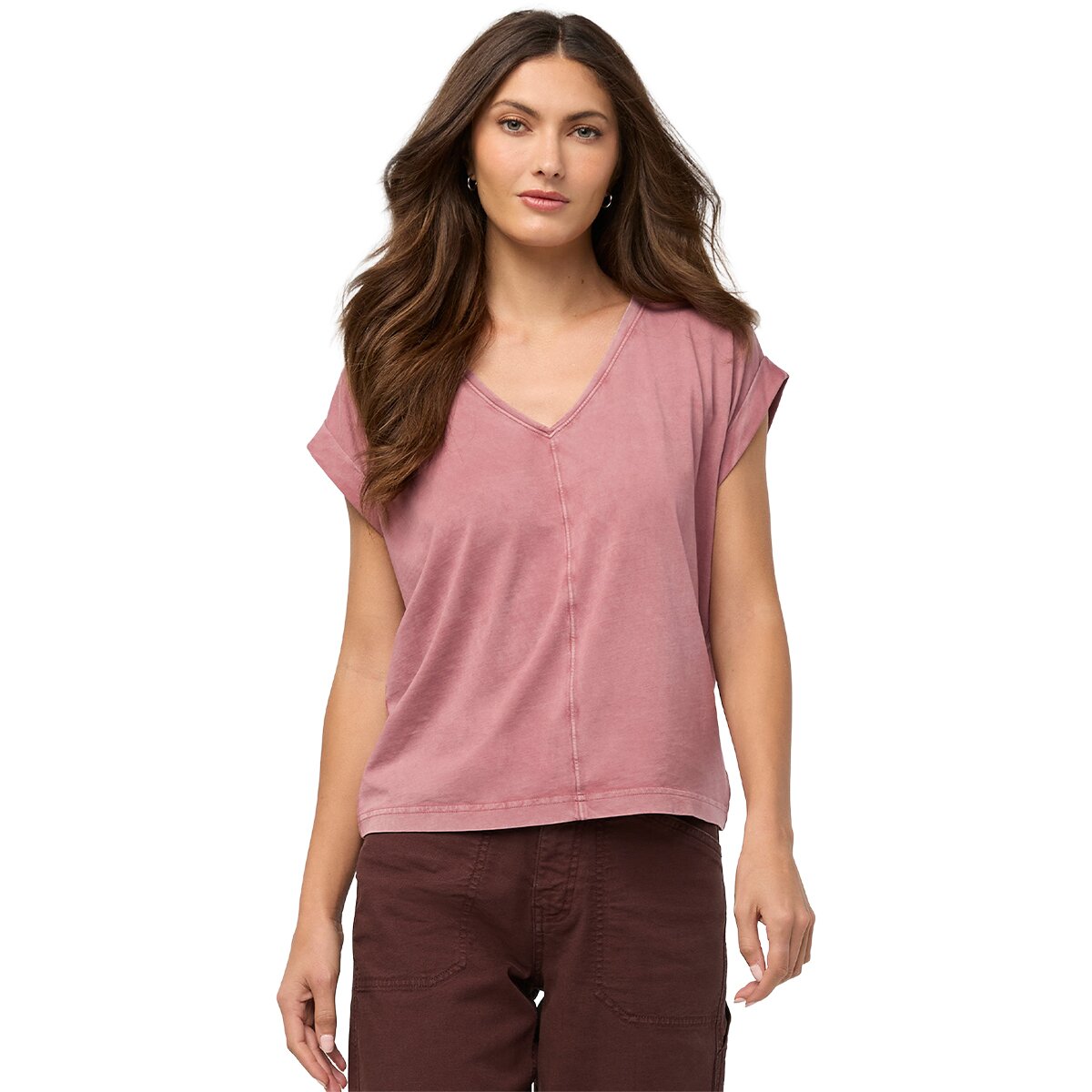 Image of DU/ER PurePima Dolman V-Neck Top - Women's Washed Dusty Rose, M