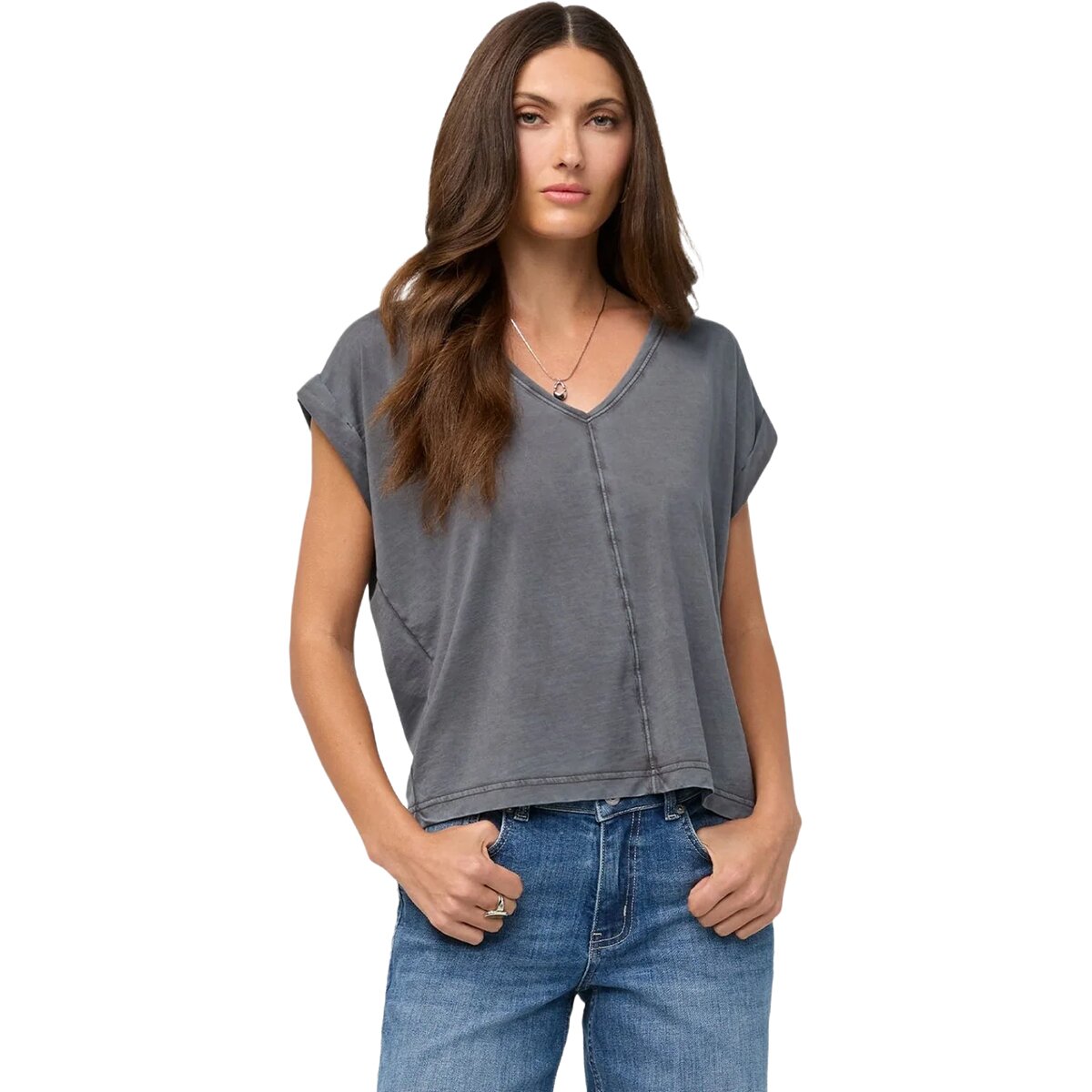 DU/ER DU/ER PurePima Dolman V-Neck Top - Women's Washed Grey, XS