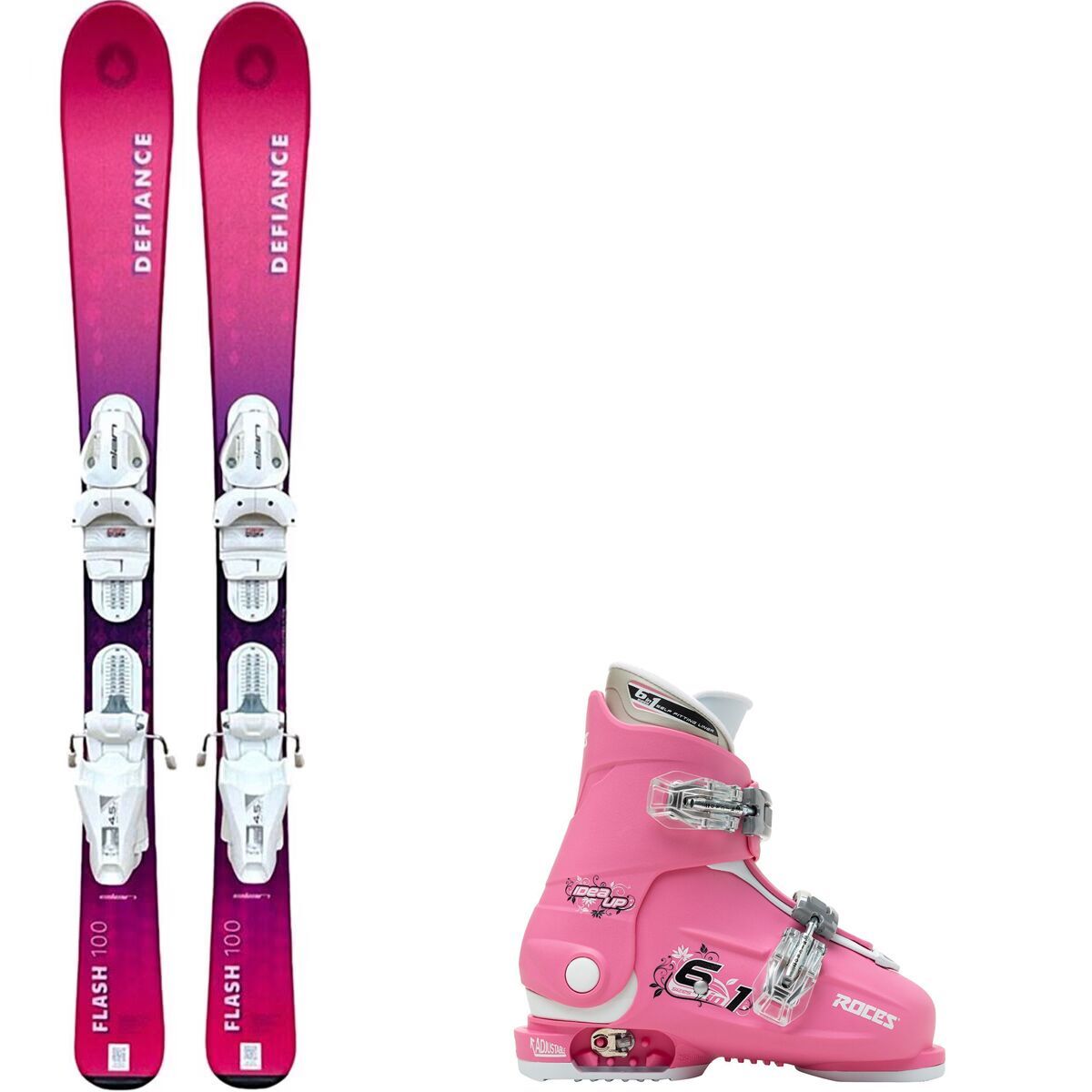 Image of Defiance Flash Junior Pink Ski +Roce Adjustable Ski Boot - 2026 Ski Size 120cm, Boot Size 19.0-22.0