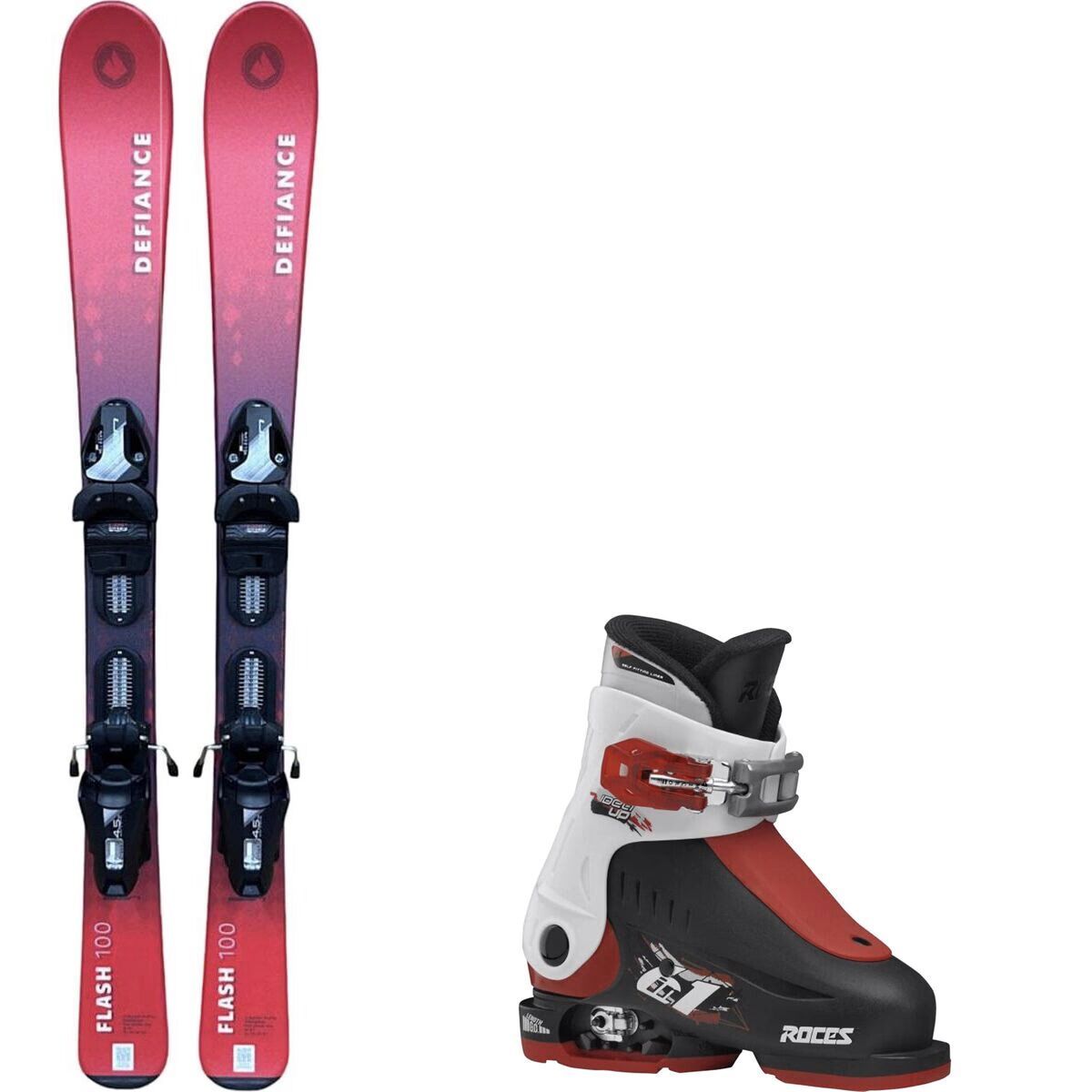 Image of Defiance Flash Junior Red Ski Package +Roce Adjustable Ski Boots 2025 Ski Size 110cm, Boot Size 16.0-18.5
