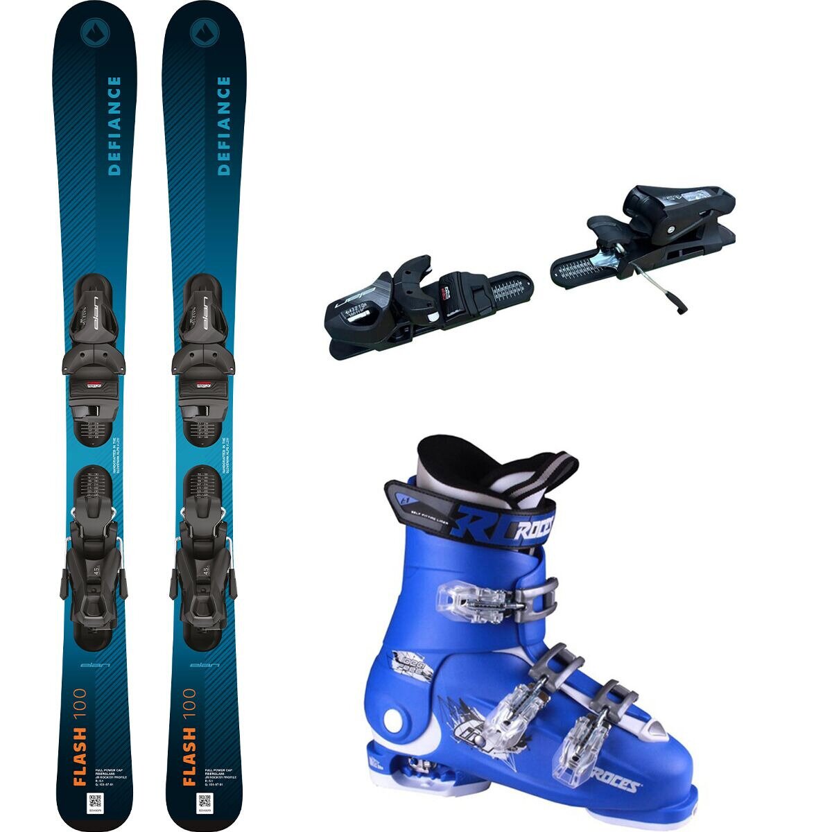 Image of Defiance Flash Junior Blue Ski Package + Roces Adj Ski Boot -2026 Blue, Blue/White, One Color, 110cm, 19.0-22.0, No Mount