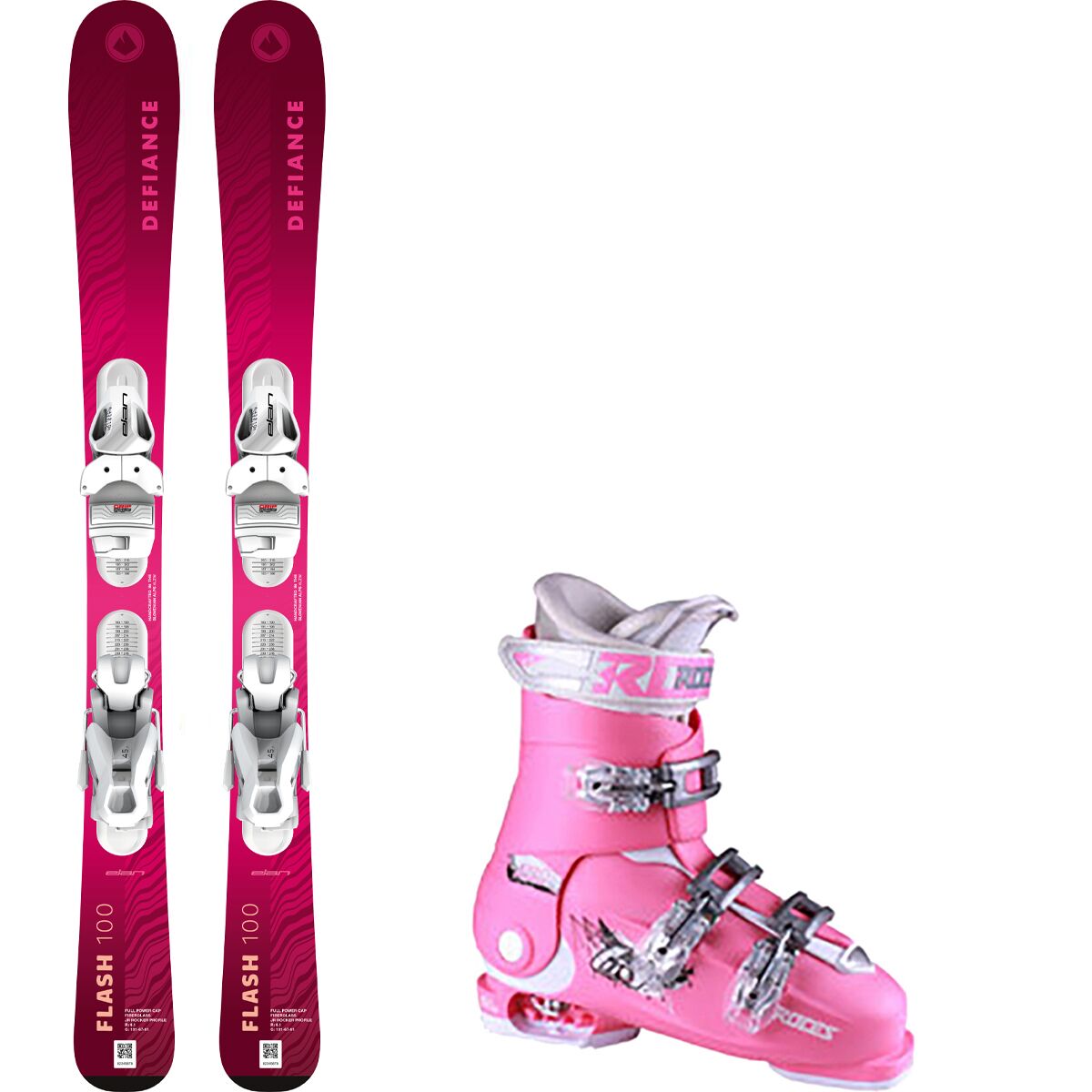 Image of Defiance Flash Junior Pink Ski Package + Roces Adj Ski Boot - 2027 130cm, 22.5-25.5