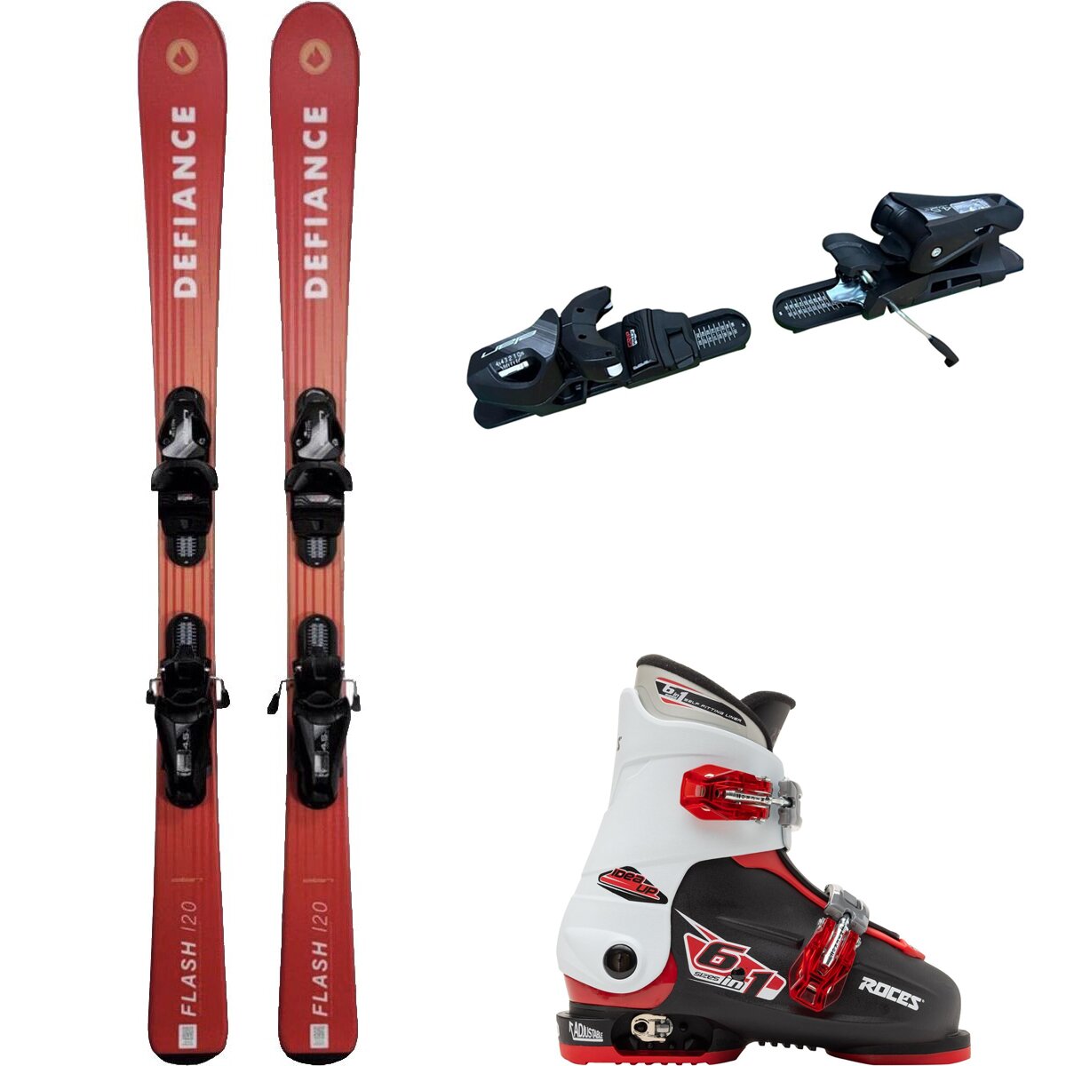 Image of Defiance Flash Jrs Ski + EL 4.5 Binding + Idea Up 2 Bkle Boot - 2024 Red/Blk/Blk/Wht/Red, 110cm/OS/19.0-22.0