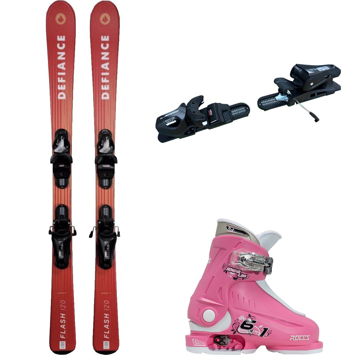 Image of Defiance Flash Jrs Ski + EL 4.5 Binding + Idea Up Boot - 2024 Red/Blk/Pnk, 120cm/OS/16.0-18.5