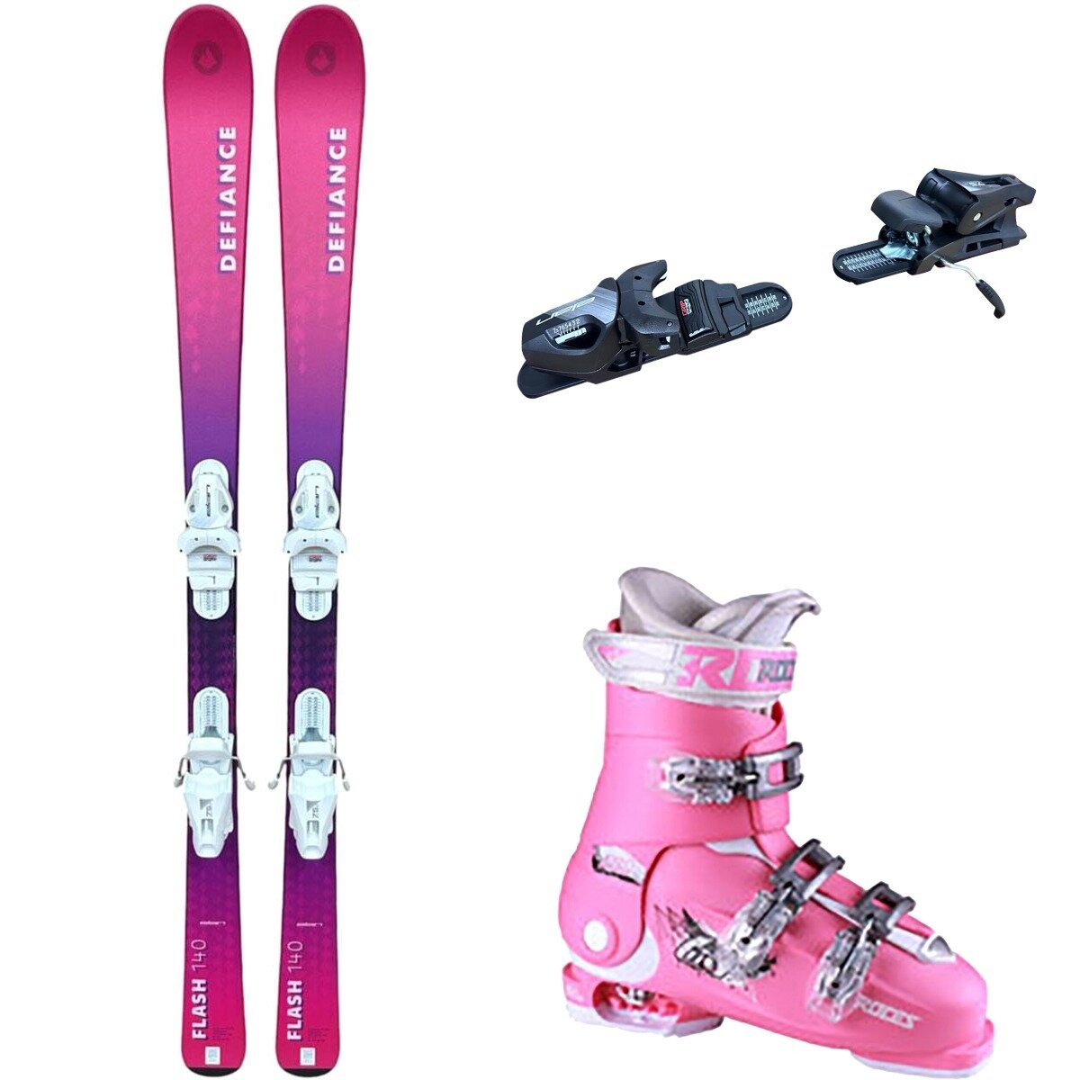 Image of Defiance Flash Jrs Ski + EL 7.5 Binding + Idea Free Boot - 2025 Pnk/Blk/Pnk/Wht, 140cm/OS/22.5-25.5