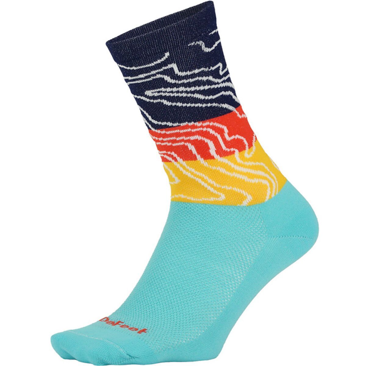 Image of DeFeet Aireator 6in Topo Sock Neptune/Navy/Poinciana/Light Gold, XL