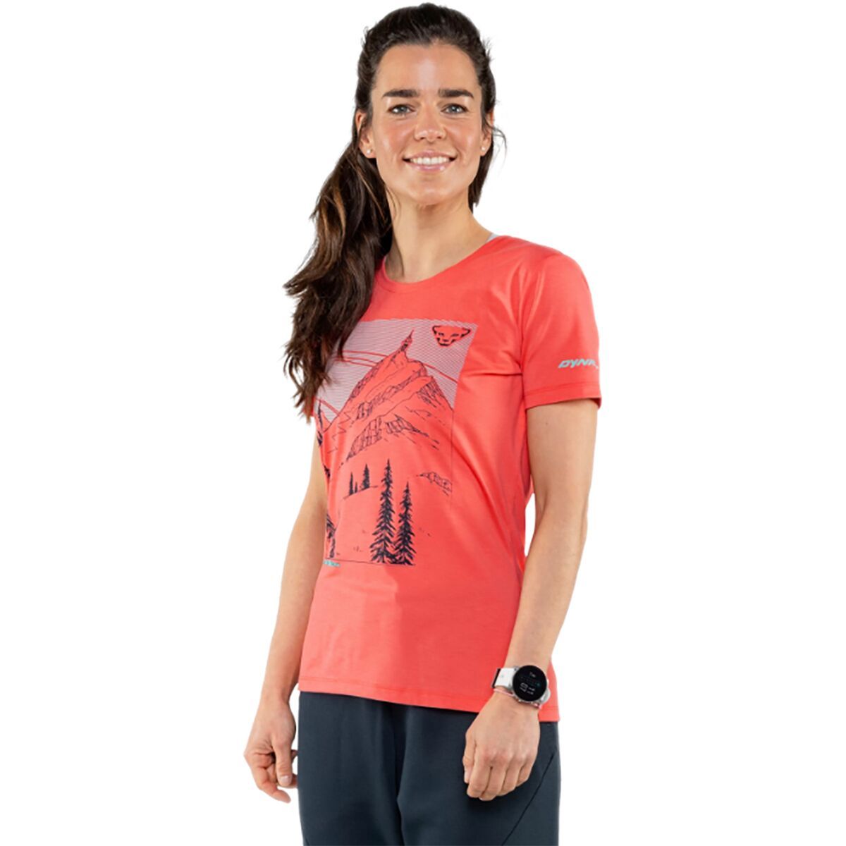 Dynafit Artist Series DriRelease T-Shirt - Women's Hot Coral/Ski Traces On Top, XS