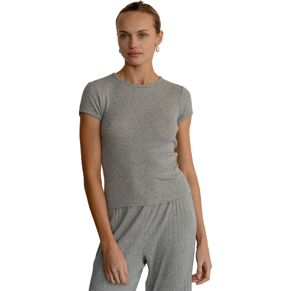 Image of Donni The Pointelle Baby T-Shirt - Women's Heather Grey, M