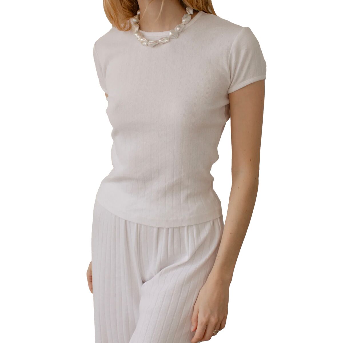 Image of Donni The Pointelle Baby T-Shirt - Women's Powder, S