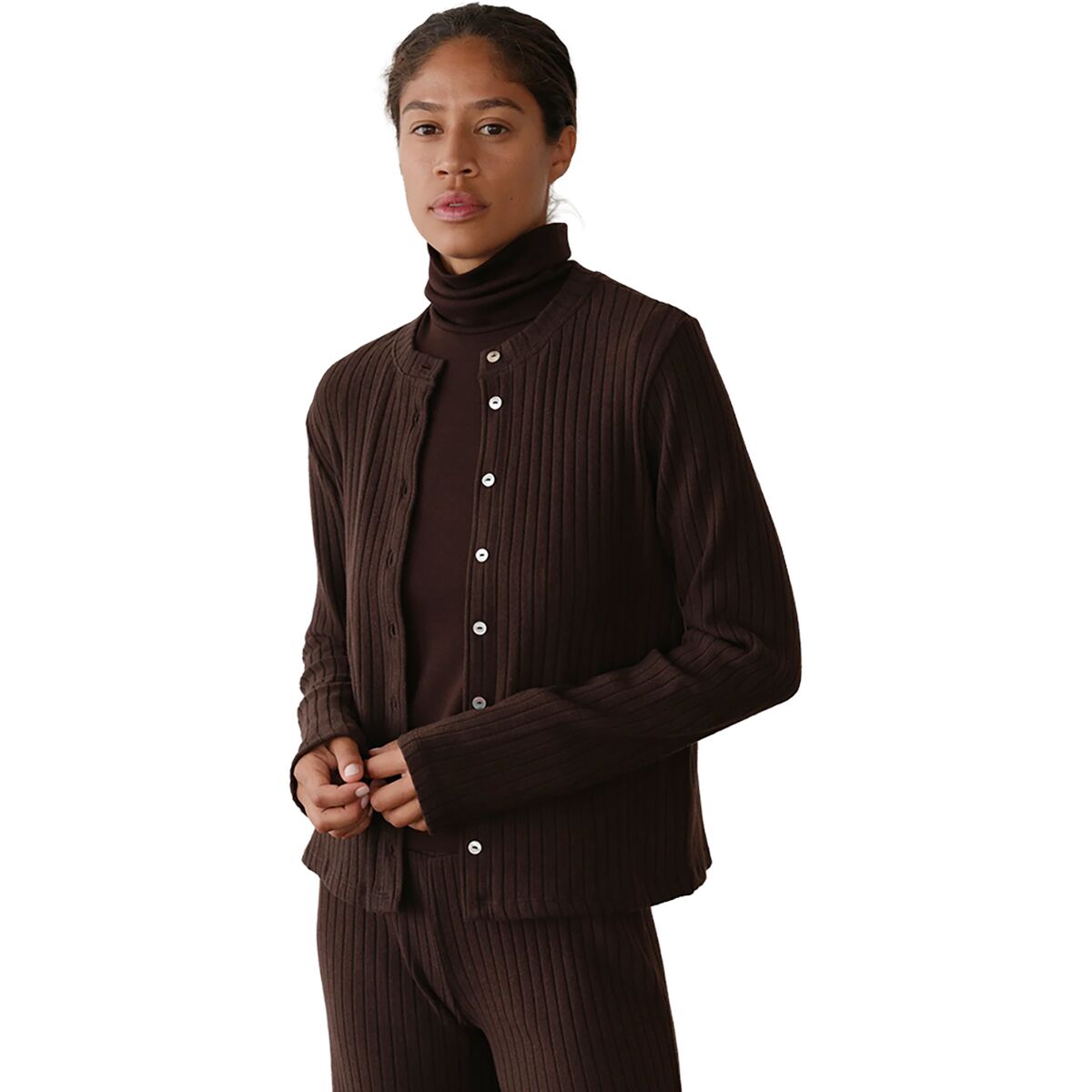 Image of Donni The Sweater Rib Cardigan - Women's Espresso, L