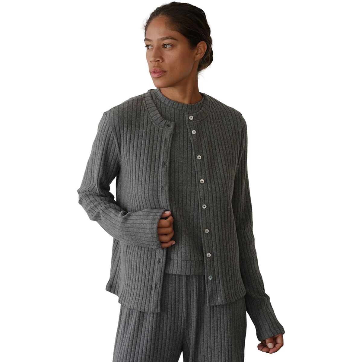 Image of Donni The Sweater Rib Cardigan - Women's Heather Grey, L