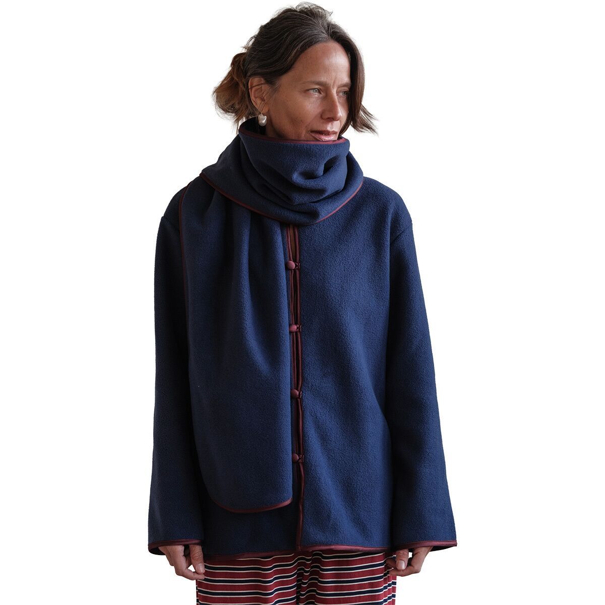 Image of Donni The Polar Fleece Jacket - Women's Navy/Oxblood, L