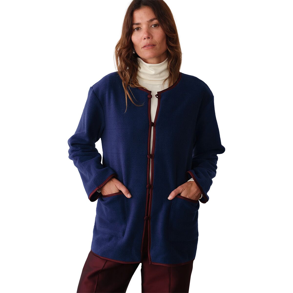 Image of Donni The Polar Fleece Jacket - Women's Navy/Oxblood, XS