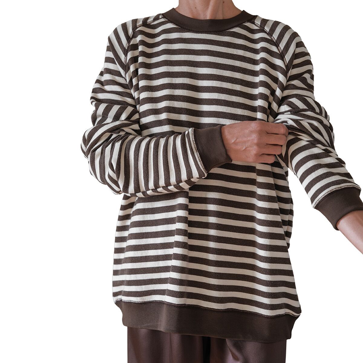 Image of Donni The Stripe Eco-Terry Crewneck - Women's Espresso/Creme, L