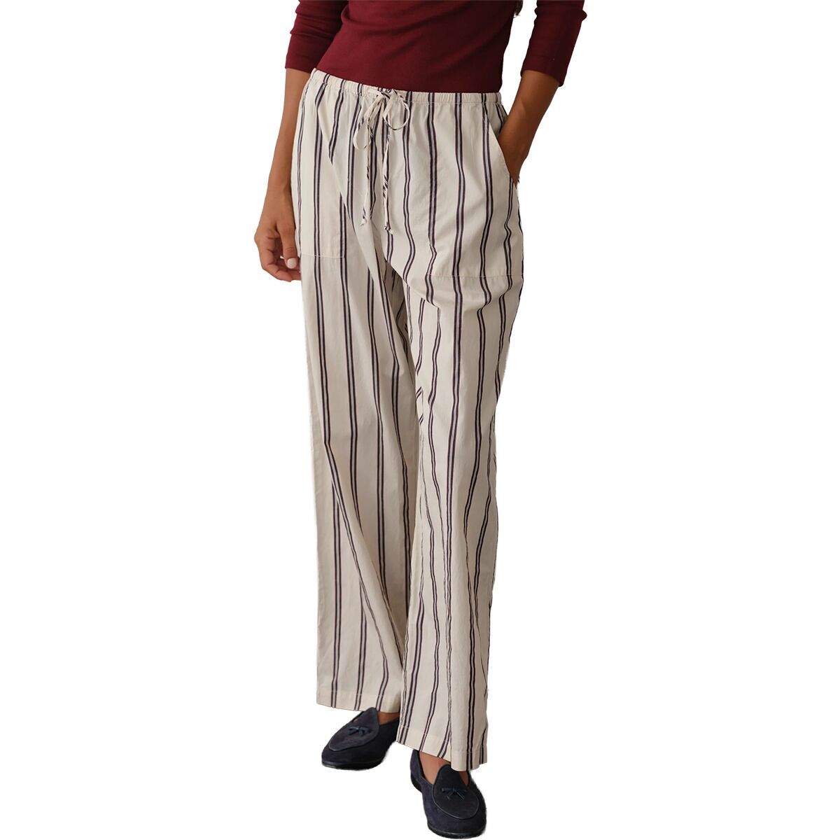 Image of Donni The Stripe Pop Drawstring Pant - Women's Creme Twin Stripe, XS