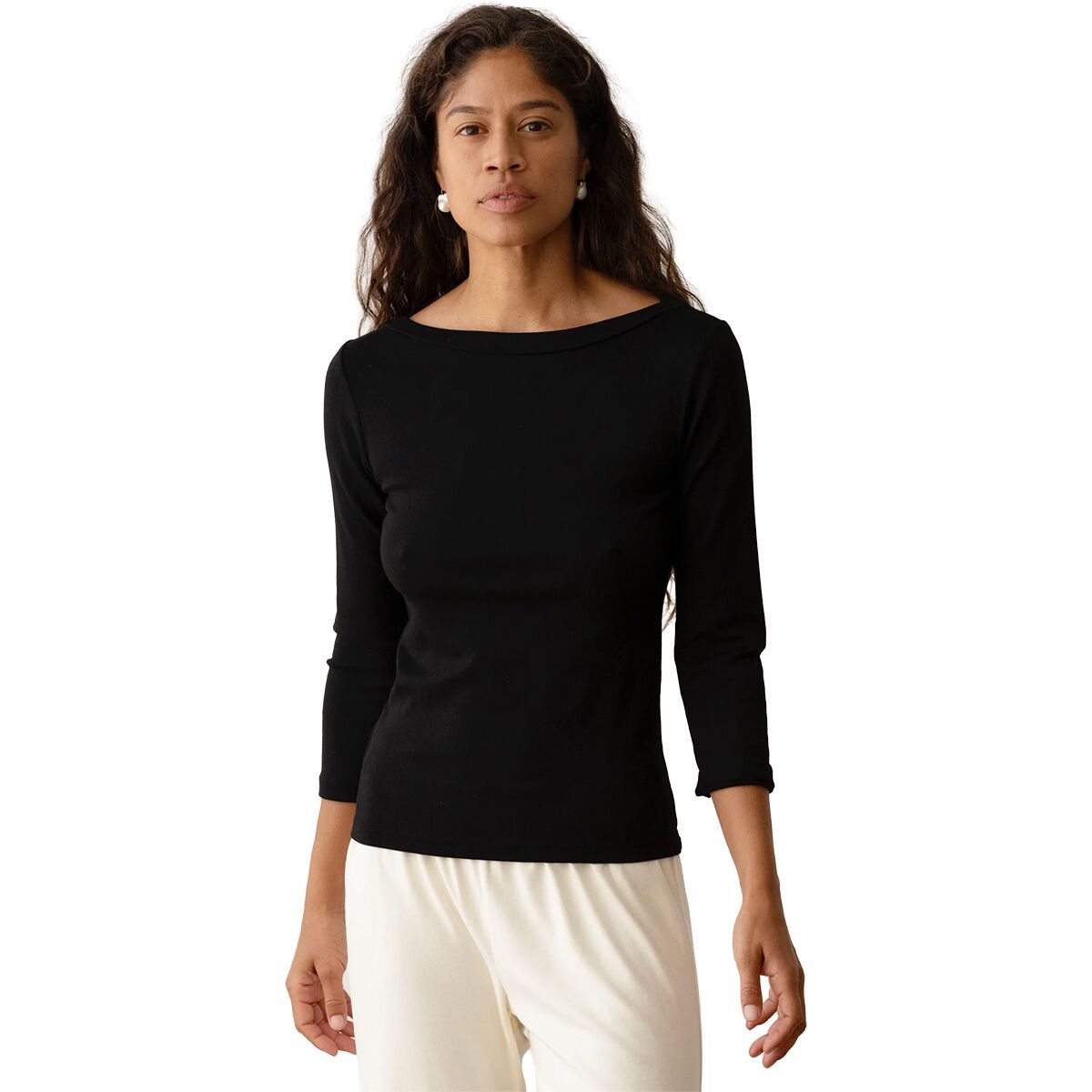 Image of Donni The Baby Rib Boat Neck Long-Sleeve Top - Women's Jet, S