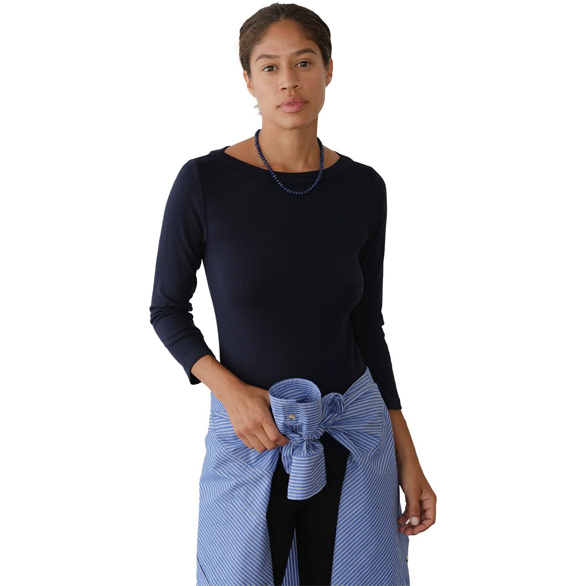 Image of Donni The Baby Rib Boat Neck Long-Sleeve Top - Women's Navy, L