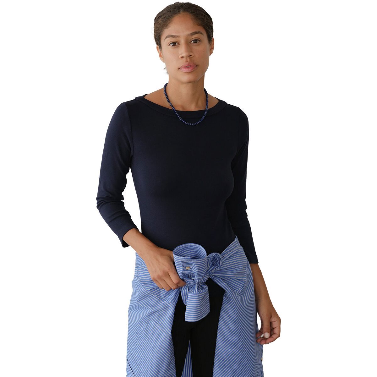 Image of Donni The Baby Rib Boat Neck Long-Sleeve Top - Women's Navy, XS