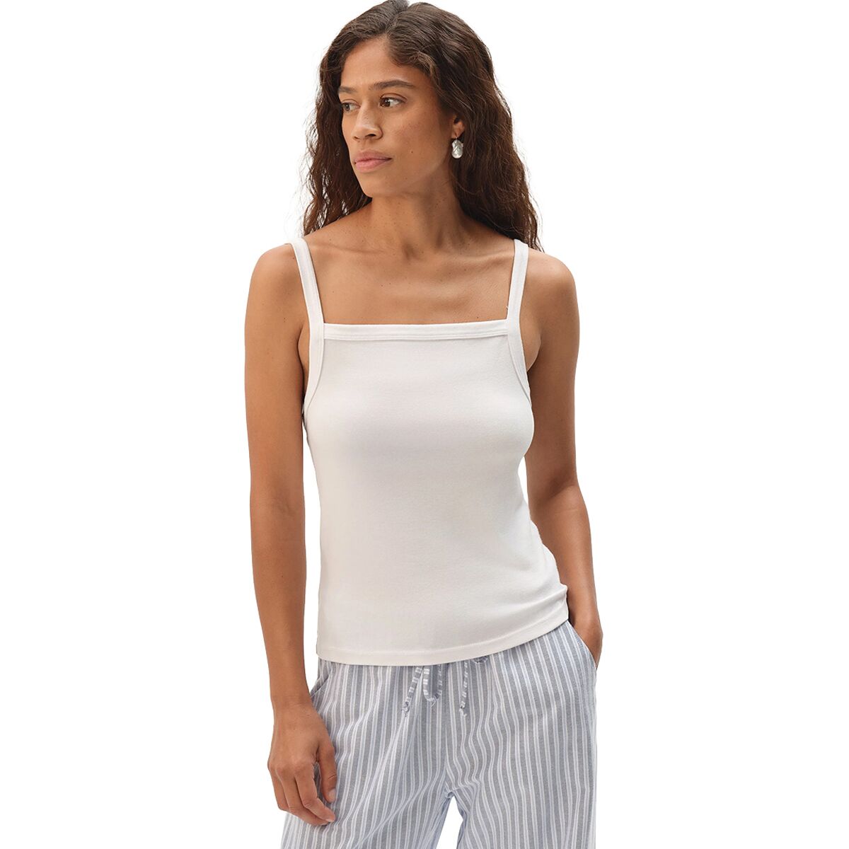 Image of Donni The Baby Rib Square Neck Tank Top - Women's Powder, L