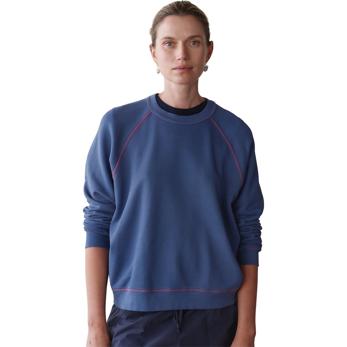 Image of Donni The Eco-Terry Contrast Stitch Sweatshirt - Women's Lapis, XL