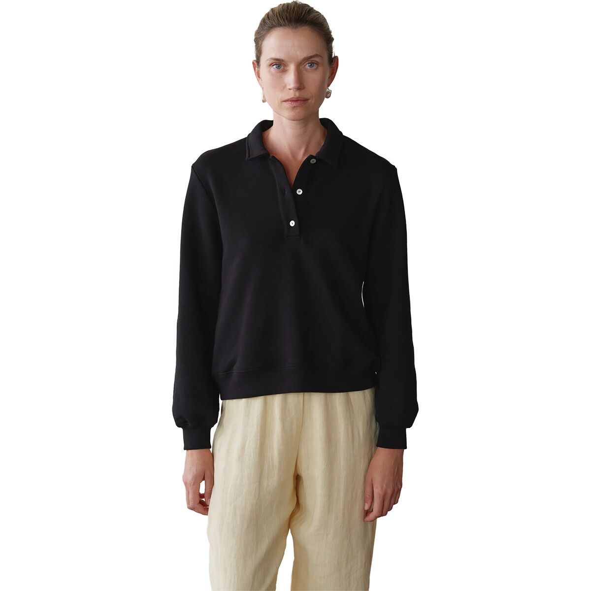 Image of Donni The Eco-Terry Polo Sweatshirt - Women's Jet, XL